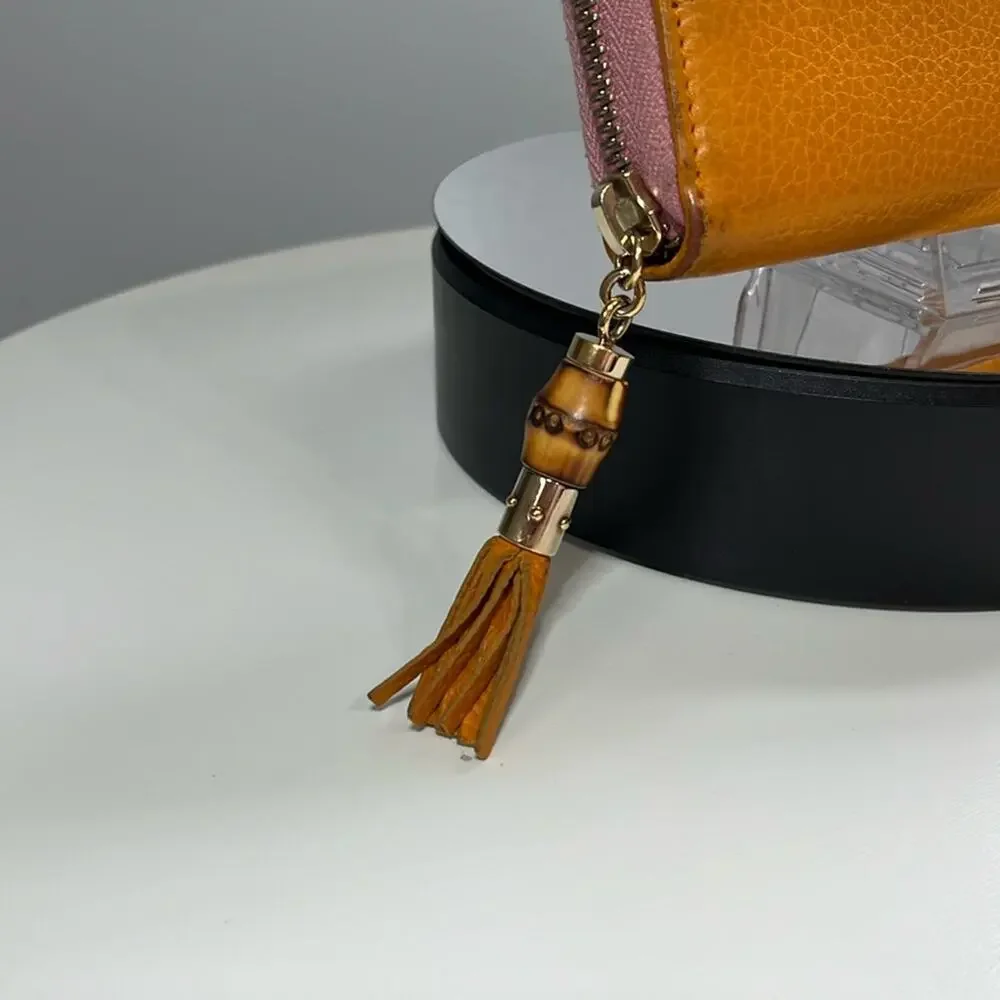 GUCCI Japan Exclusive Pink & Orange Leather Bamboo Zip Long Wallet $950 COA EUC - Picture 4 of 16
